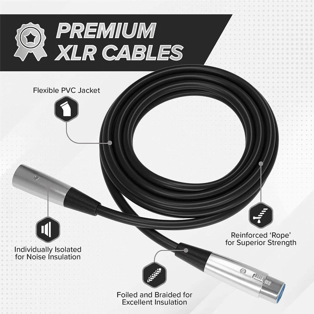 XLR Male to XLR Female Microphone Extension Cable - 6mm Cable with 3P